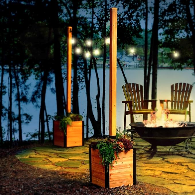 8.5ft H (1 Post w/Planter Box) Freestanding Zippity Concord String Light Post for Outdoor Hanging Lights Light Poles for Outside Balcony Lights Patio Decor for String Lights ZP19081