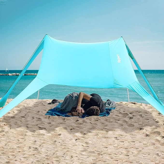 FBSPORT Beach Tent Sun Shelter Portable Beach Shade Canopy UPF50+ with Sandbags for Outdoor Family Camping Fishing Backyard Fun Picnic 7 x 7ft