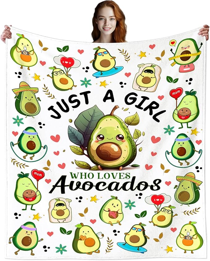 Cute Avocado Blanket Cartoon Avocados Throw Blankets Soft Fruit Avocado Plush Stuff Blankets Best Christmas Birthday Gifts for Girls Women Kids Adults 60x50
