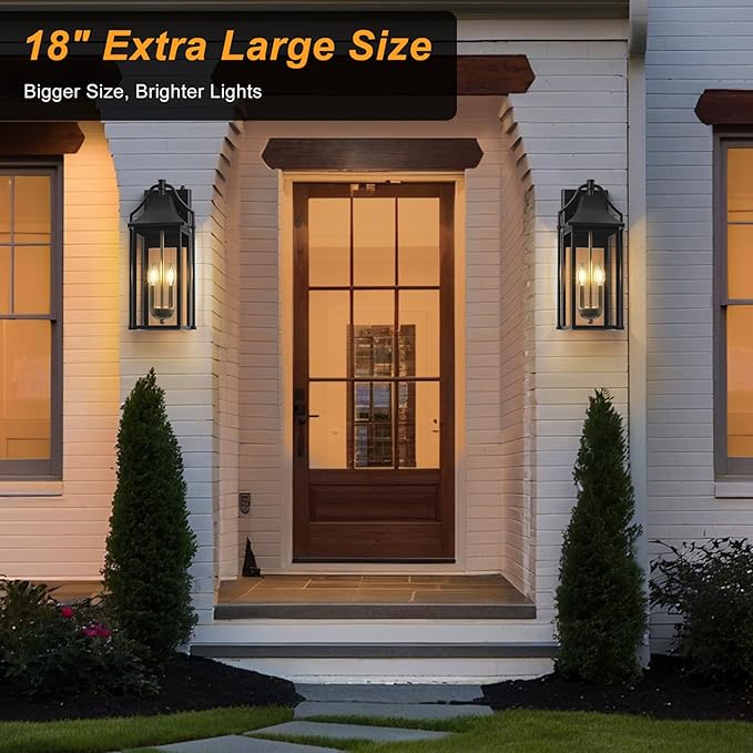 𝟏𝟖𝑰𝑵 Outdoor Wall Sconce Fixture Dusk to Dawn Patio Lights Waterproof Exterior Lanterns 2-Light Modern Wall Lights Mounted with Glass Black Outside Light for House Front Door Decor