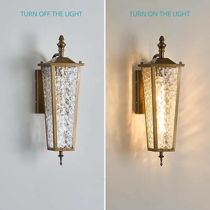 2-Pack Outdoor Wall Light Fixtures Vintage Gold Waterproof Exterior Wall Lantern with E26 Socket &amp Glass Shade Farmhouse Porch Sconce Lighting for Garage Patio Front Door Entryway