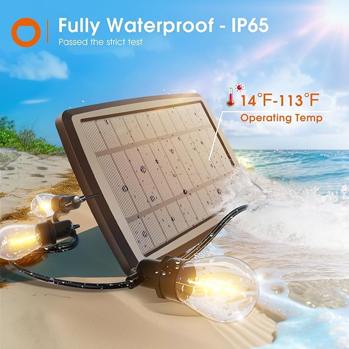 addlon 54FT Solar String Lights Outdoor Waterproof with USB Charging &amp Remote Control - Dimmable Solar Power Patio Lights with 26 LED Bulbs for Porch Garden Yard Market Bistro - Lasts 20+ Hrs