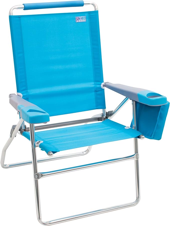 Rio Brands 17 Extended Height 4-Position Folding Beach Camping Lawn Chair Turquoise