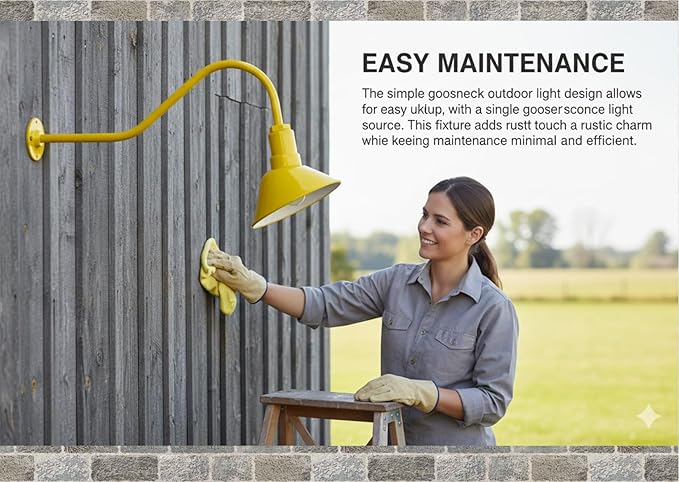 AGB101-AA9-Yellow Barn Lights Outdoor Fixture with Gooseneck Lamp - Classic Gooseneck Light Dome | Wall Mount RLM Design for Patios Gardens Entryways Garages Exterior Home Lighting