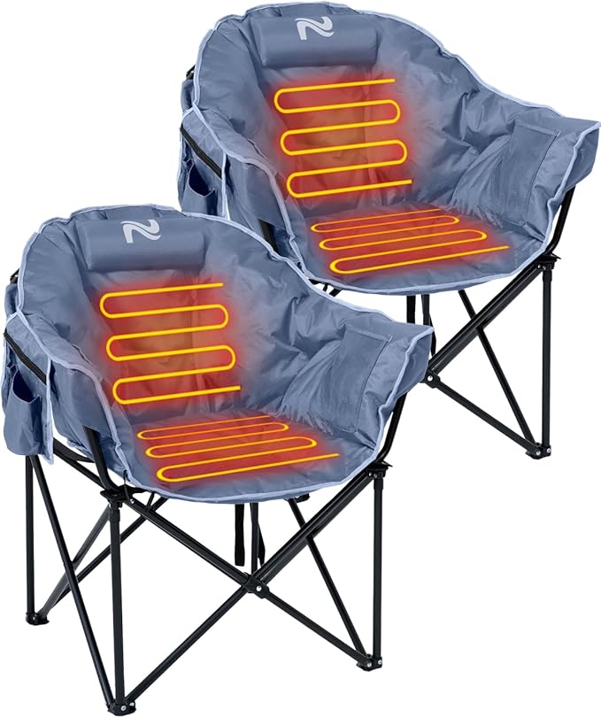 NAIZEA Heated Camping Chair Oversized Heated Folding Outdoor Chair for Adults with 3 Heat Levels Portable Foldable Patio Lounge Chair for Sports Outdoors Camp Battery NOT Included