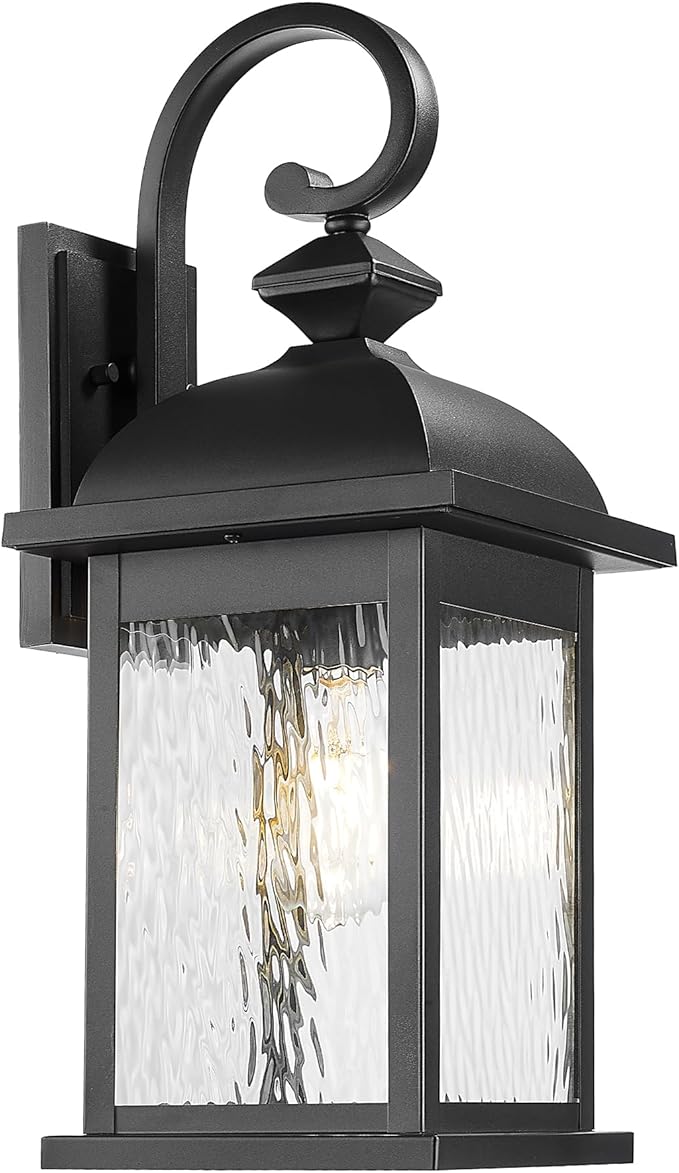 FEMILA 21 Outdoor Wall Light Fixture Rust-Proof Waterproof Outdoor Wall Light Ideal for Porch Patio EntrywayGarage with Water Ripple Glass 4FD54B2 BK-WP
