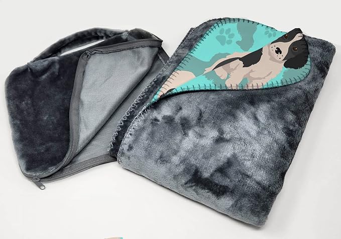 Caroline's Treasures MLM1041TBLT Black and White English Springer Spaniel Soft Travel Blanket with Bag Airplane Blanket Indoor Outdoor Camping Blanket for Traveling Picnics Beach Trips Concerts