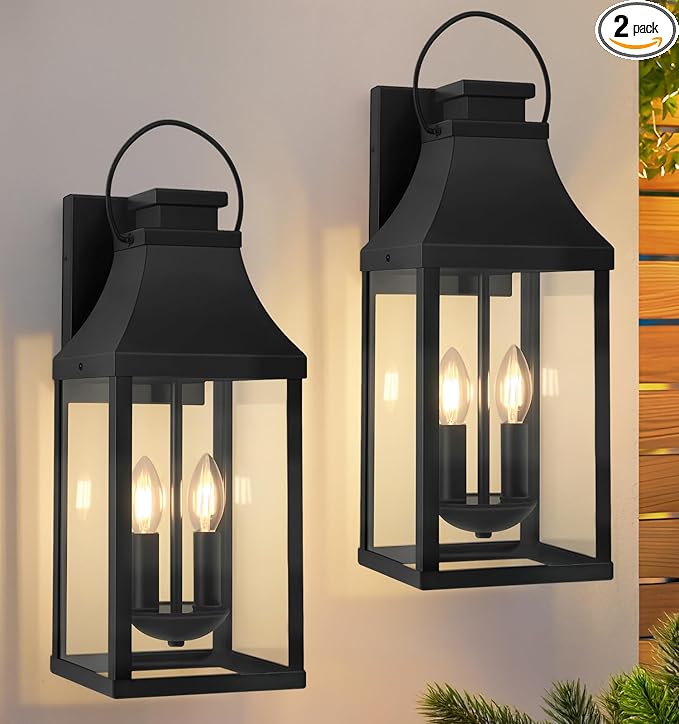 tewei 2-Pack Outdoor Wall Lights 20'' Porch Light Outdoor Wall Sconce Lantern Modern Black Exterior Lighting Fixture Wall Mount Outside Light for House Garage