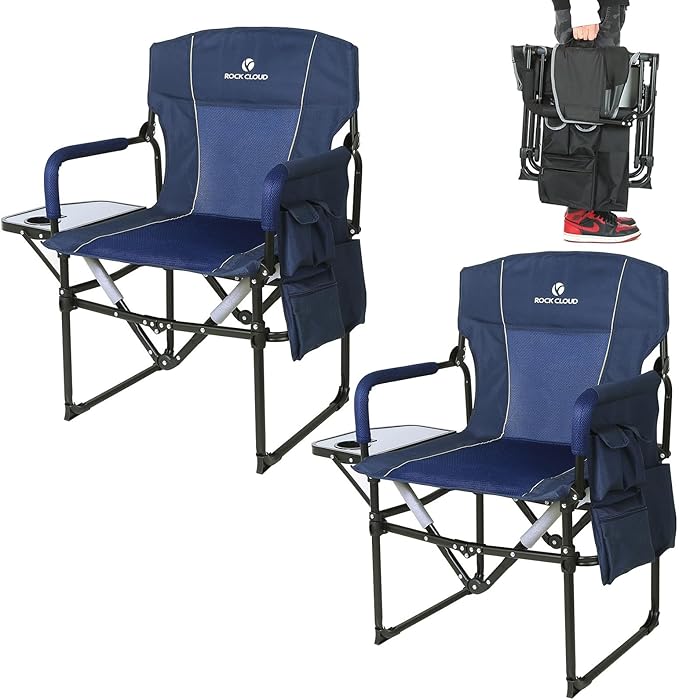 ROCK CLOUD Folding Camping Chair with Storage Pocket and Side Table Compact Portable Camp Chairs Outdoor for Camp Lawn Hiking Fishing Sports