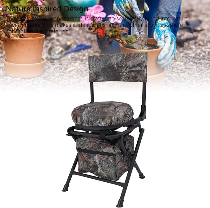 360° Swivel Chairs for Ground Blinds Portable Folding Camping Chairs for Adults Seats with Hard Arms for Fishing Camping 600D Oxford Lawn