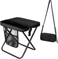 Portable Collapsible Stool - Folding Chair with Storage Pouch Convertible Satchel for Hands-Free Carry &amp Supports 265Lbs Ultralight for Hiking Fishing Camping Festivals (Black)