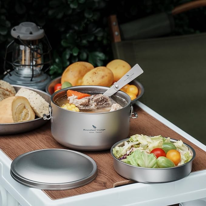 Boundless Voyage Outdoor Titanium Lunch Box Uncoated Bowls with Lid Separated Multi-layer Office Worker Bento Box Ti1095T