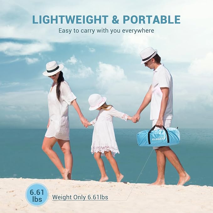 Elegear CumbreX™ Beach Tent Sun Shelter with Canopy 6-8 Person Beach Tent Easy Setup UPF 50+ UV Protection Portable Lightweight Double Silver Coating Cabana Sun Shade Shelter - Sky Blue