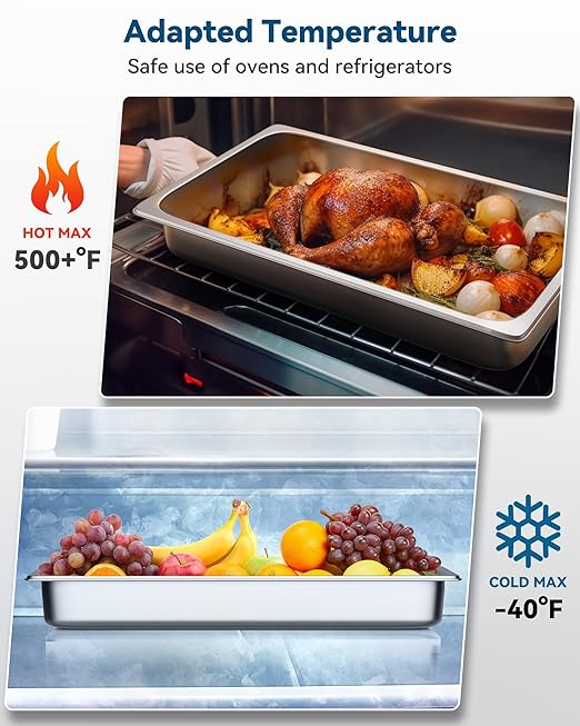 6 Pack Hotel Pans Full Size 2.5 Deep Stainless Steel Steam Table Pan 20.8 L x 12.8 W 22 Gauge Metal Commercial Catering Food Pans Anti Jam Food Storage Containers