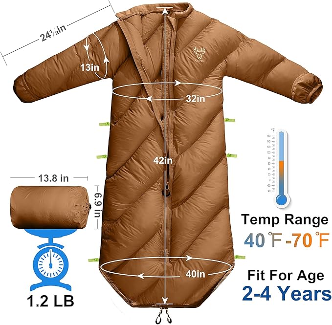 Walkable Toddler Sleeping Bags for Kids Boys Girls (2T-4T) - Puffy Camping Sleeping Sack for Indoor Outdoor Travel Sleepover Slumber Party (up to 46 in)- Machine Washable Lightweight