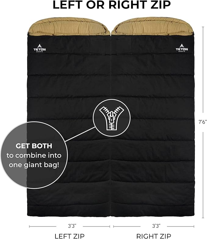 TETON Sports Deer Hunter Sleeping Bag Warm and Comfortable Camping Sleeping Bag Teton Tough Canvas Shell for Camping Hunting and Cold Weather