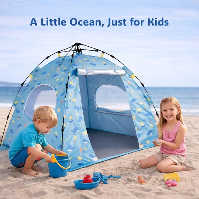 NXONE Baby Beach Tent with UPF 50+ Sun Protection Pop-Up Shade Designed for Toddlers &amp Infants Wind-Resistant Breathable &amp Portable for Family Beach Trips