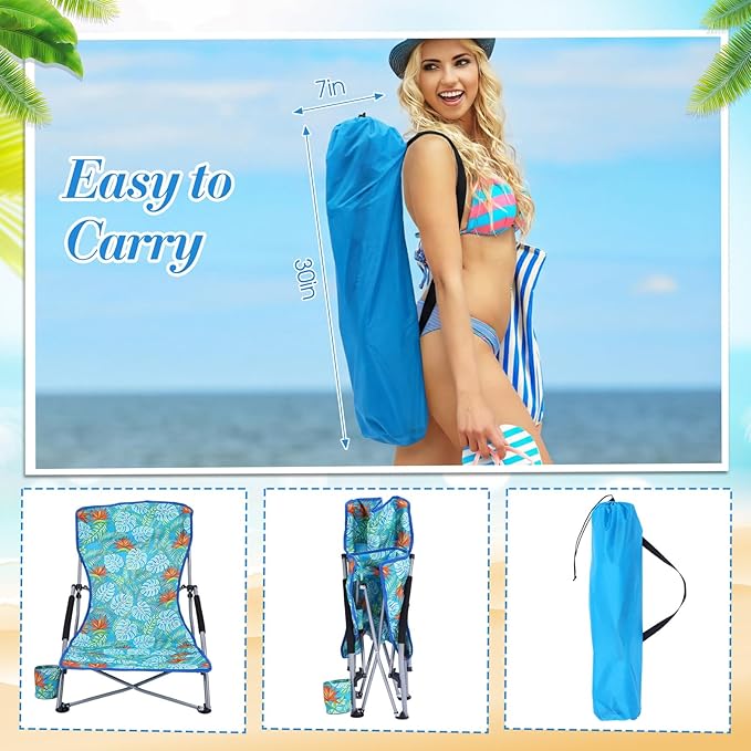 Karenhi 2 Pack Beach Chair Foldable Reclining Portable Lightweight Chair for Adults Camping Concert Lawn Sand Outdoor(Palm Leaves)