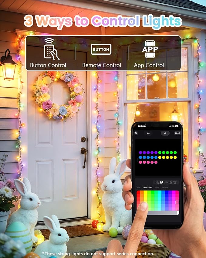 2026 New Smart Color Changing Easter String Lights | 206FT 600LED App Control RGB LED Pastel Lights with Remote &amp Timer Waterproof Twinkle Easter Lights Indoor Outdoor for Easter Decor Party
