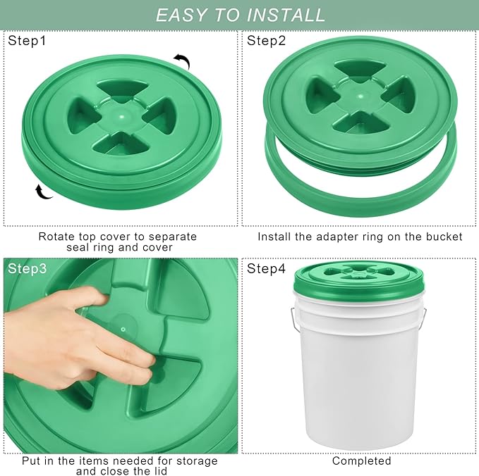Aodaer 4 Pieces Seal Lid 5 Gallon Bucket Twist Lid Food Storage Container Lid Reusable Plastic Seal Lid Food Storage Container Lids (Red Yellow Blue Green)