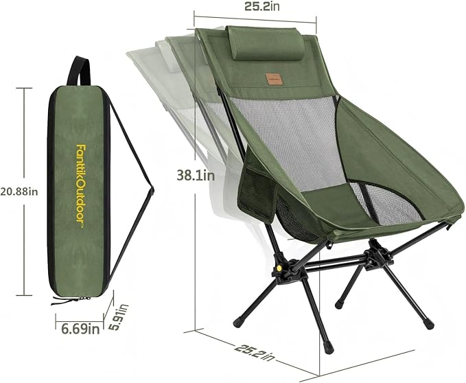 FanttikOutdoor Zeta L8 Max Camping Chair Portable &amp Lightweight Multi-Angle Adjustable Supports up to 250 lbs Comfort-Driven Design High Strength Camping Chair for Travel Hiking Fishing Gr