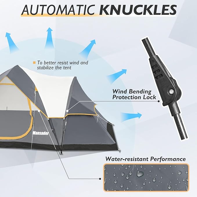 6 Person Family Camping TentWaterproof Windproof with Top RainflyEasy Set UpPop Up Tent for Outdoor Camping Hiking Trave