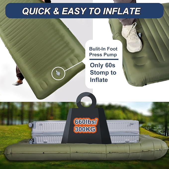 Origem Self Inflating Sleeping Pad for Camping 5.5 Inch Ultra-Thick Camping Mat with Built-in Pump Outdoor Ultralight Sleepinging Mat for Camping Tent Backpacking Hiking and Traveling(Green)