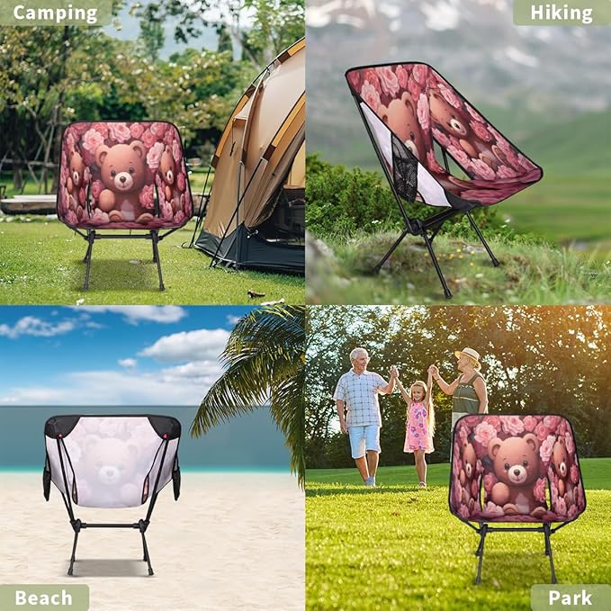 Bear Print Pattern Camping Chair Lightweight Portable Chairs for Adults Easy Installation Outdoor Foldable Camping Chair for Camping Fishing Hiking Picnic Beach