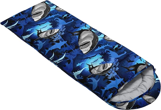 BailiPromise Shark Printed Camping Sleeping Bags3 Season Warm &amp Cool WeatherLightweightWaterproof Sleeping Bags for Adults &amp KidsTravelingand OutdoorsCamping Gear Equipment31x90inch St