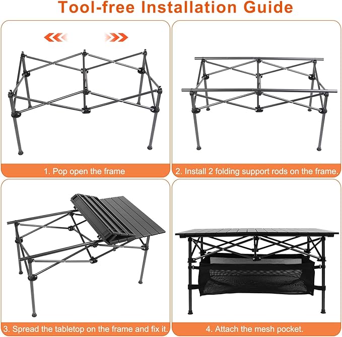 Folding Camping Table Portable Aluminum Roll-up Lightweight Picnic Table with Large Storage Basket and Carrying Bag for Camping Picnic BBQ Beach Party Backyard