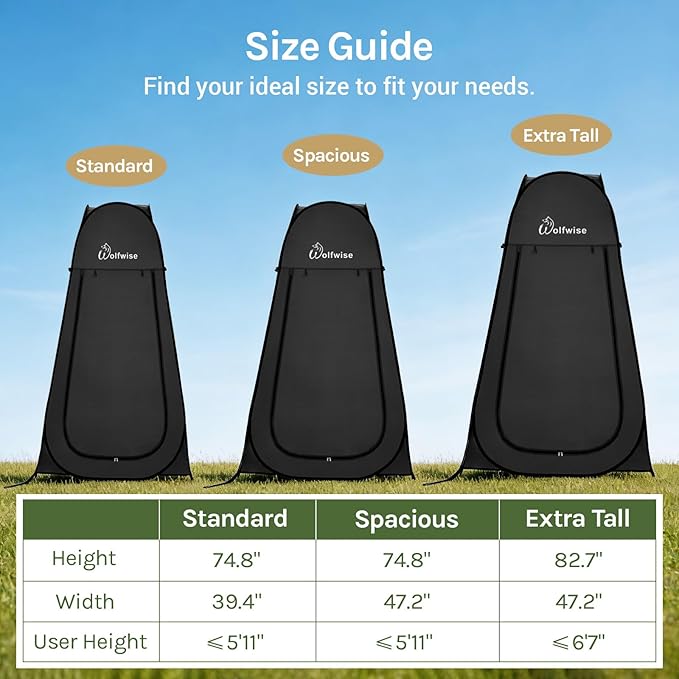 Wolfwise Pop Up Shower Tent Portable Instant Changing Tent with Ventilation Window &amp Carry Bag Privacy Bathroom Toilet for Beach Camping &amp Outdoor Width 47  Height 75  Silver-Coated Fa