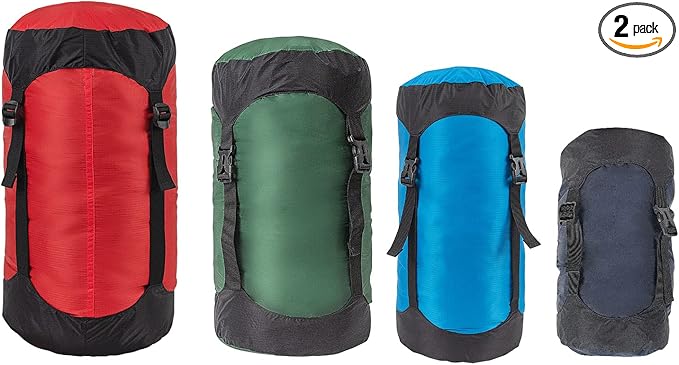 2pcs Compression Stuff Sack 8L/18L/25L/35L Lightweight Sleeping Bags Storage Compression Sack for Camping Hiking Backpacking Trip (Dark blue25L)
