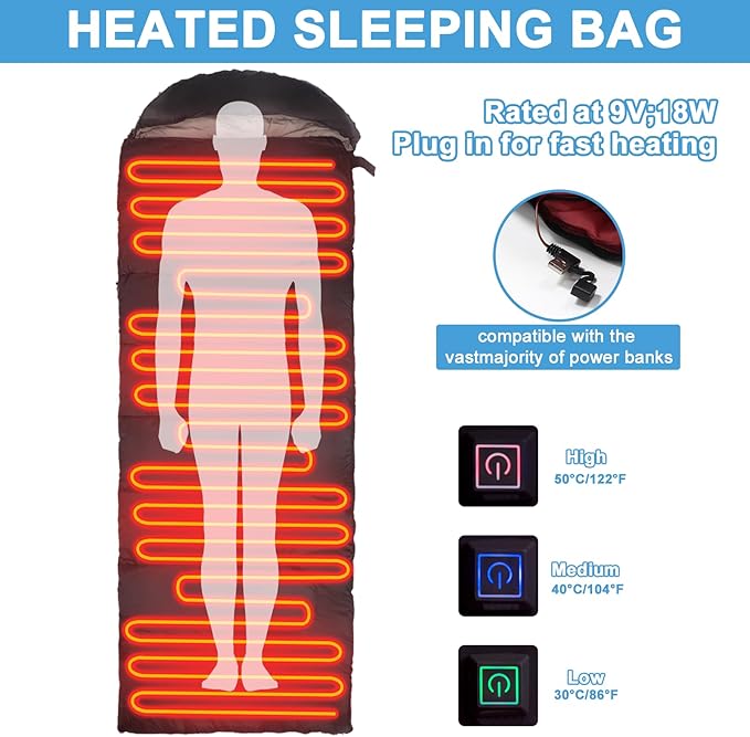 Sleeping Bags for Adults Backpacking Camping Sleeping Bag for Kids Heated Sleeping Bag for Camping Outdoor Hiking Rechargeable Lightweight Compact Camping Essentials Gear