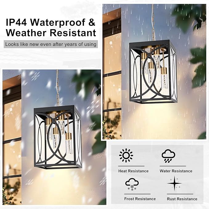 4-Lights Large 5CCT LED Outdoor Pendant Light Fixture Porch Hanging Lighting Build-in LED Chips Modern Exterior Lantern Chandelier Ceiling Mount for Patio Front Door
