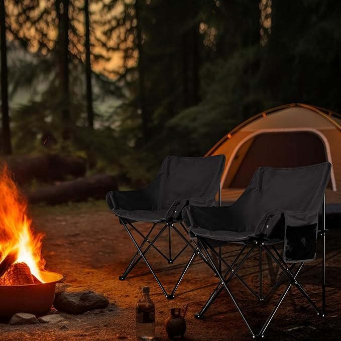 Leonyo Folding Camping Chairs Portable Outdoor Lawn Chairs for Adults with Carrying Bag for Outside Fishing Hiking &amp Festivals Black