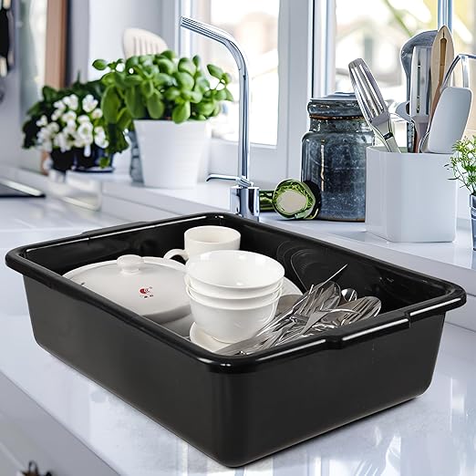 22 L Large Commercial Bus Box Black Plastic Bus Tub 4 Pack