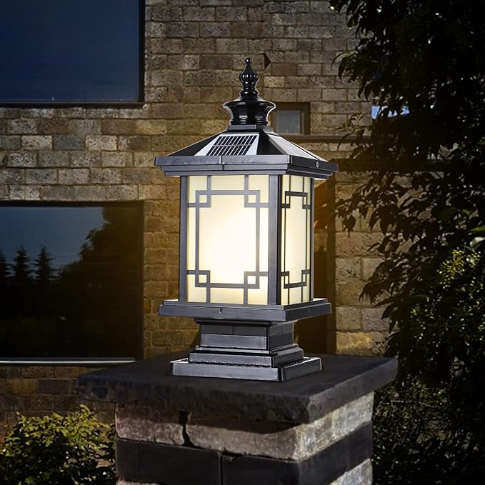 LED Solar Post Light Outdoor Aluminum Fence Post Cap Lamp Remote Control Dimmable Pillar Lights Solar IP65 Waterproof Column Light 15.7 X 7.3 Pillar Pedestal Lantern for Garden Yard