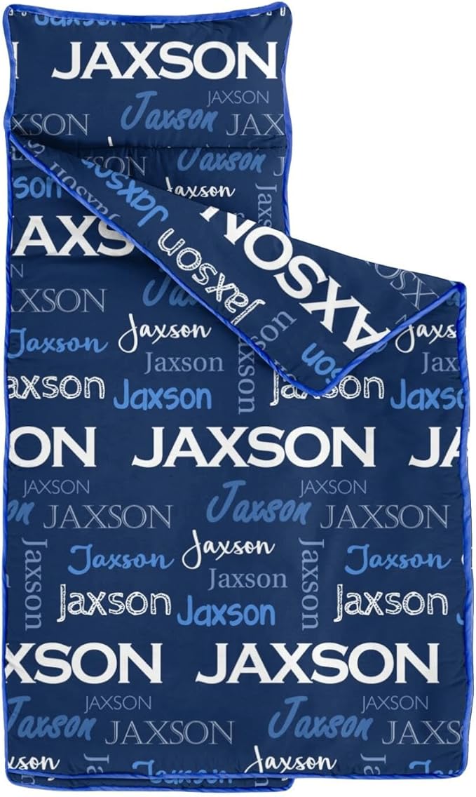 Personalized Name Toddler Nap Mat for Daycare Preschool Kindergarten Customized Kids Sleeping Bag with Pillow and Blanket for Girls Boys Custom Name Monogrammed Nap Mats for Toddlers