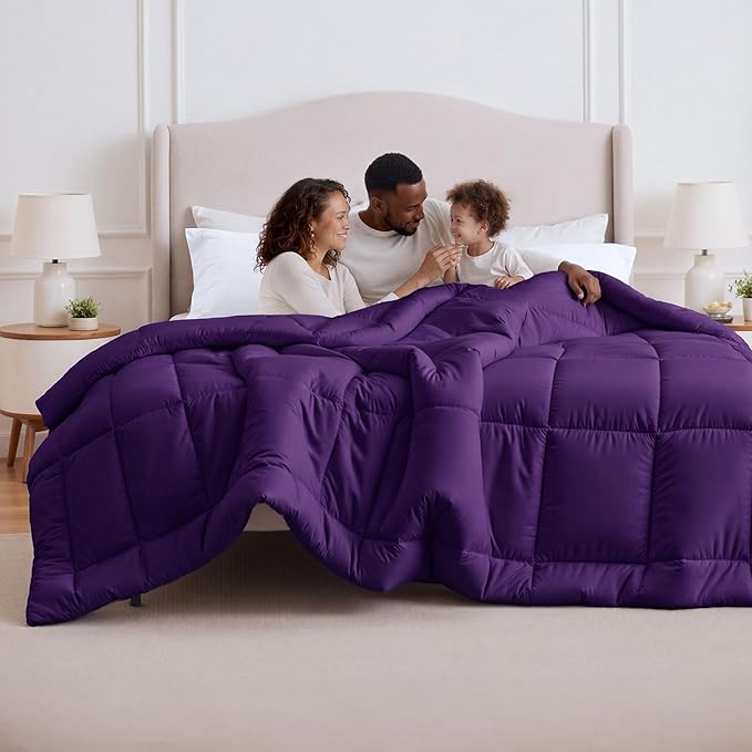Bedsure Comforter Duvet Insert - Quilted Comforters Oversized King All Season Duvet GentleSoft Down Alternative Bedding Blanket with 8 Tabs Gifts for Women/Men Purple Oversized King 116x98 Inch