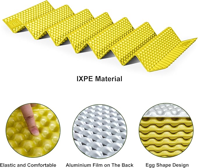 YIKI Closed Cell Foam Sleeping Pad for Camping 72.8x22 inch Ultralight Foldable Foam Sleeping Mat with Heat Reflective Layer Waterproof Backpacking Pad for Hiking Tent Outdoor Use