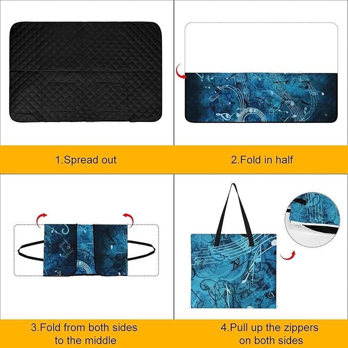 Zipper Blue Musical Notes Style Picnic Mat Suitable for Travel Camping Park Or Home Use