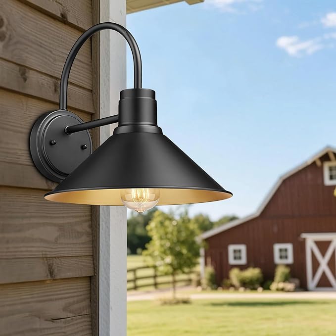Exterior Barn Light Outdoor Wall Mount Light for House Front Porch Wall Lighting Fixture Farmhouse Outdoor Sconce Light (Black 2 Pack)