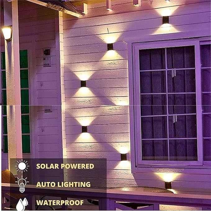 ASLIDECOR Solar Wall Lights UP Down 4 PackIlluminate Outdoor Sunlight Sensor Lamp IP65 Waterproof LED Modern Deck Lighting Decor for House Patio Porch