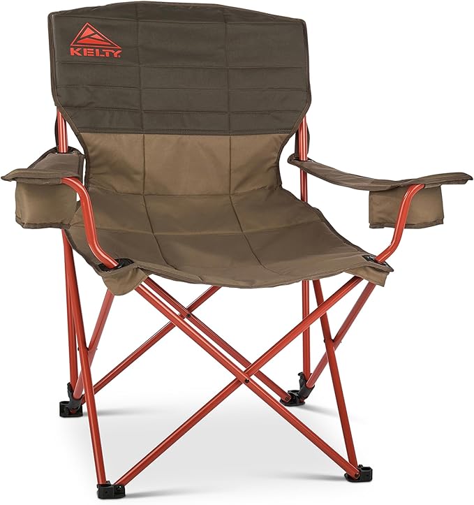 Kelty Deluxe Lounge Chair – Folding Outdoor Camp Chair Insulated Cupholders Customized Recline Steel Frame Padded Roll Storage 2024 (Deep Lake)