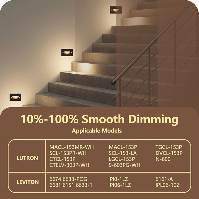 120V Dimmable 3CCT Step LightsStair OutdoorZinc Alloy/Aluminum Cover 2.5W 150LM IP65 Waterproof LED Stair Lights 2700K/3500K/5000K CRI90 Beam Angle 30° Brown 6/Pack (Brown)