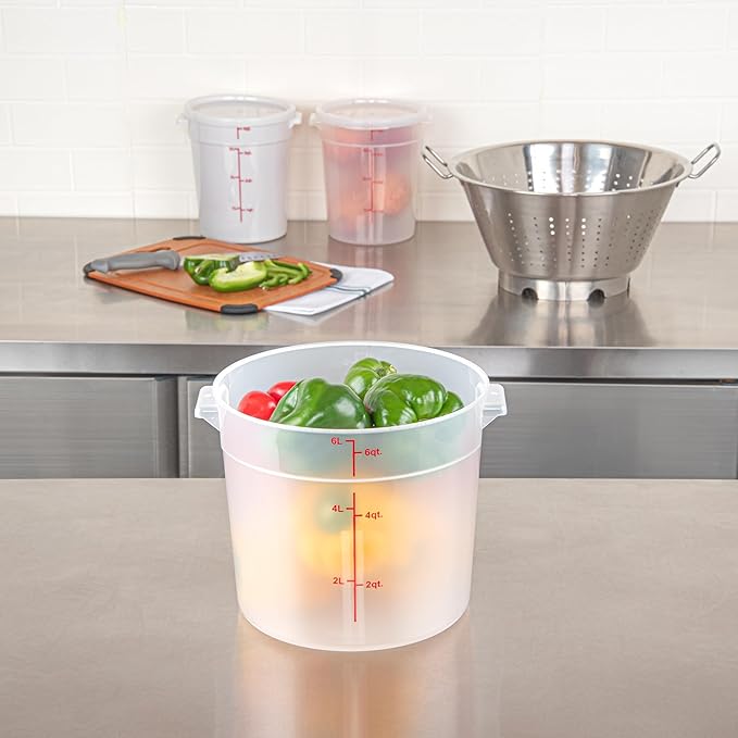 Restaurantware-Met Lux 6 Quart Food Storage Container 1 Translucent Storage Container - Lids Sold Separately Red Volume Markers Dishwashable Container Side Handles For Storing Foods