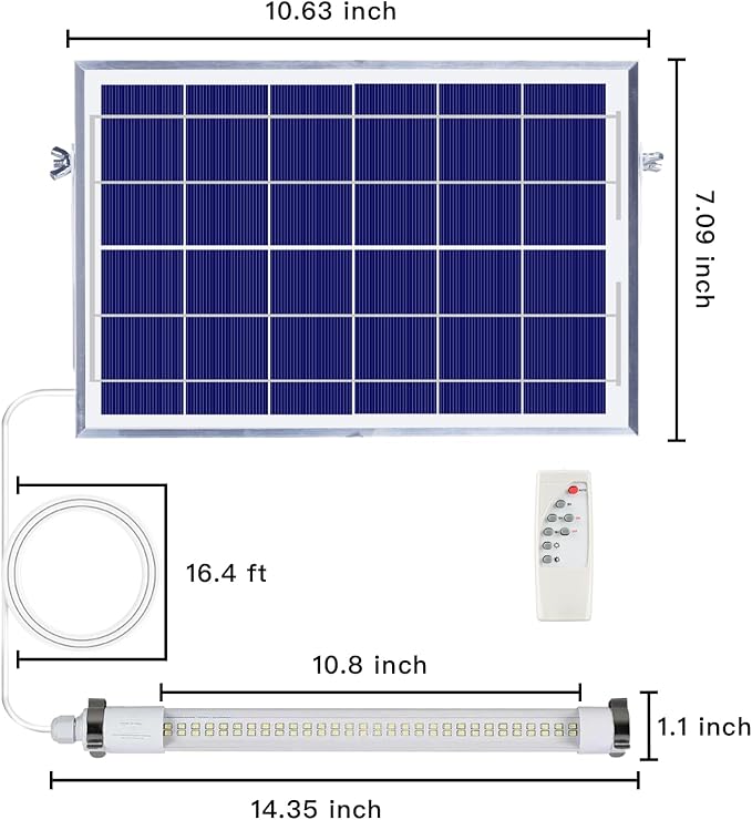 MEIHONG Solar Powered Shop Light with Dusk to Dawn Sensor IP65 Waterproof Outdoor Shop Light Solar Indoor Lights with Timer &amp Remote for Garage Barn House Coop - Daytime Available