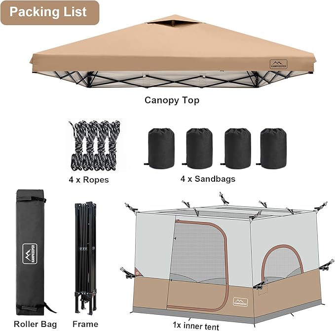KAMPKEEPER 6 Person Camping Tent 10x10 Pop Up Canopy Tent with Camping Inner Tent Converts 10'x10' Straight Leg Canopy into Camping Tent–Fully Vented Roof(Canopy &amp Frame Included)