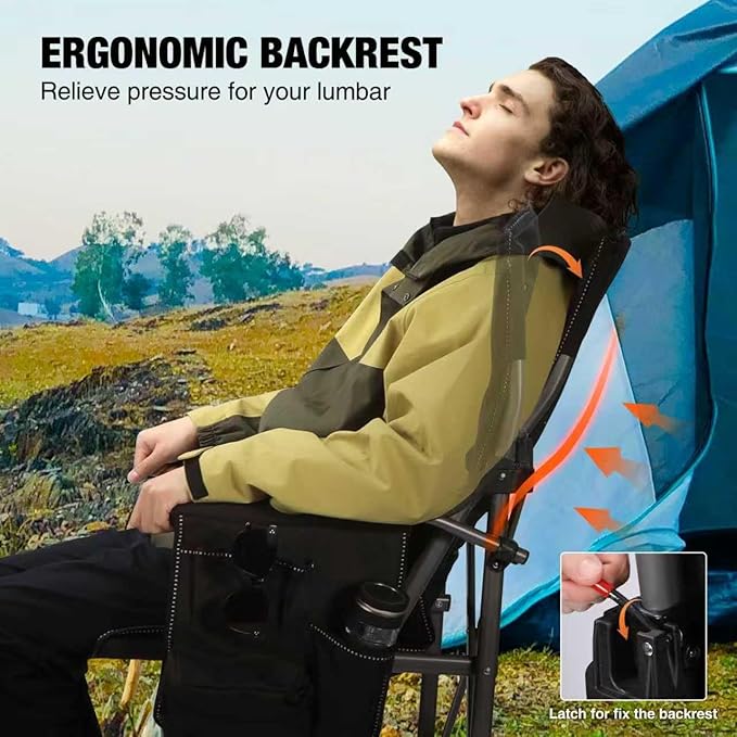 REDCAMP Oversized Tall Camping Chair for Adults with Adjustable Backrest 2 Pack Portable High Folding Directors Chair Foldable Bar Height Stool with Makeup Pocket for Lawn Sport Face Painting Black