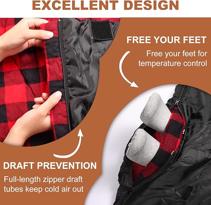 XL Queen Size 2 Person Double Sleeping Bag for Adults Lightweight Compact with Flannel Liner &amp Thermolock Draft Tube Machine Washable All Season Camping Travel